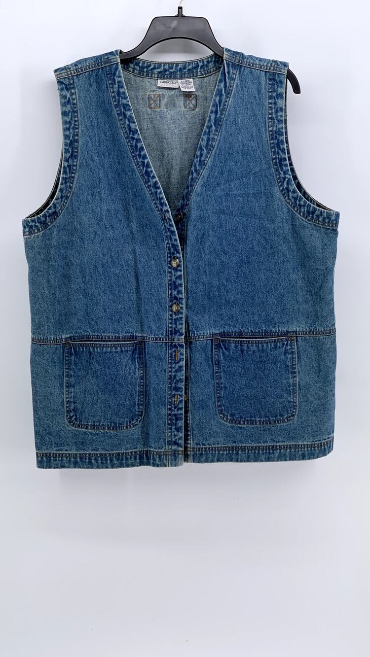 CABIN CREEK Women's Vintage Blue Denim Button-Up Sleeveless Cotton Top SZ XL